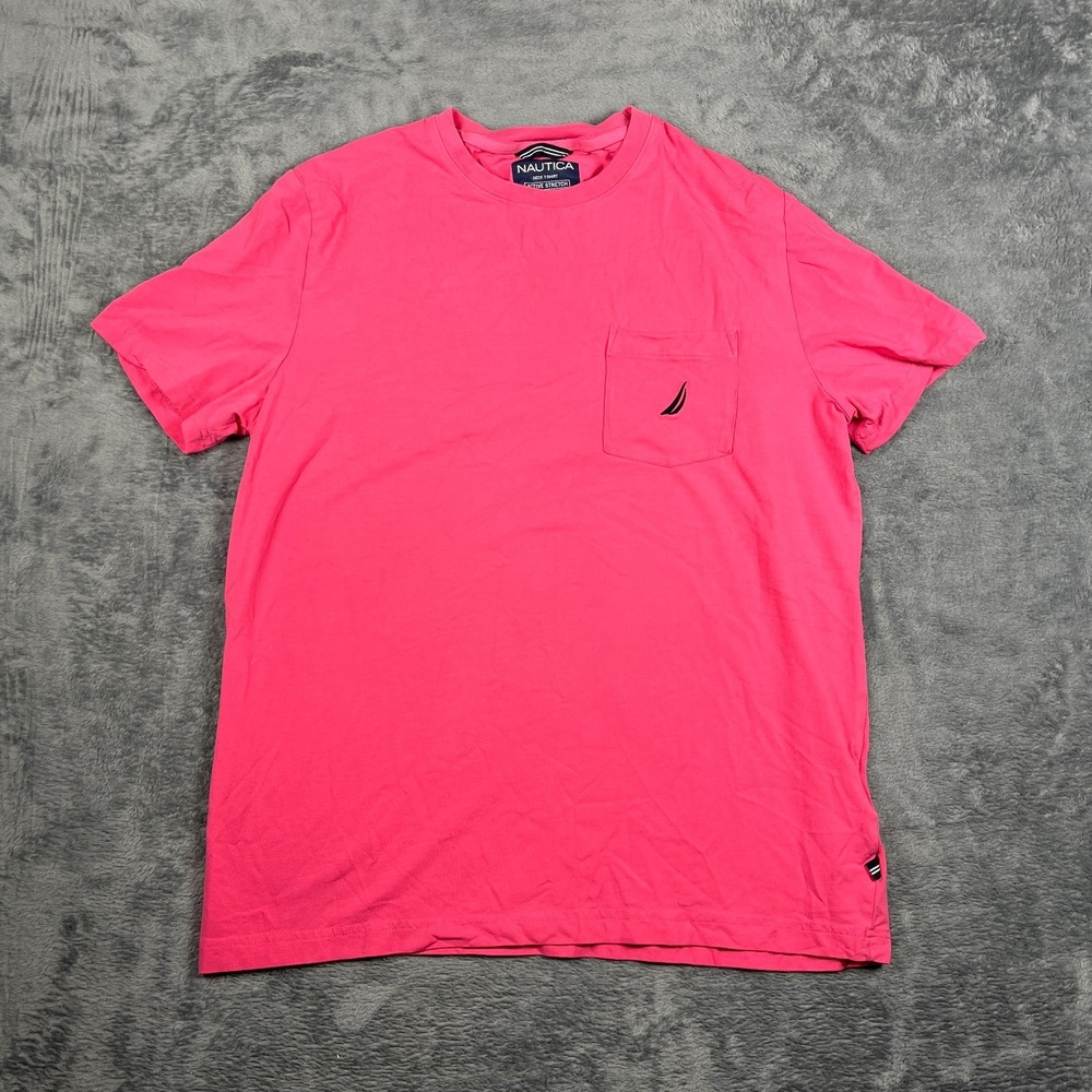 Nautica Active Stretch Deck Pocket T Shirt Mens Medium Pink Cotton Crew Neck